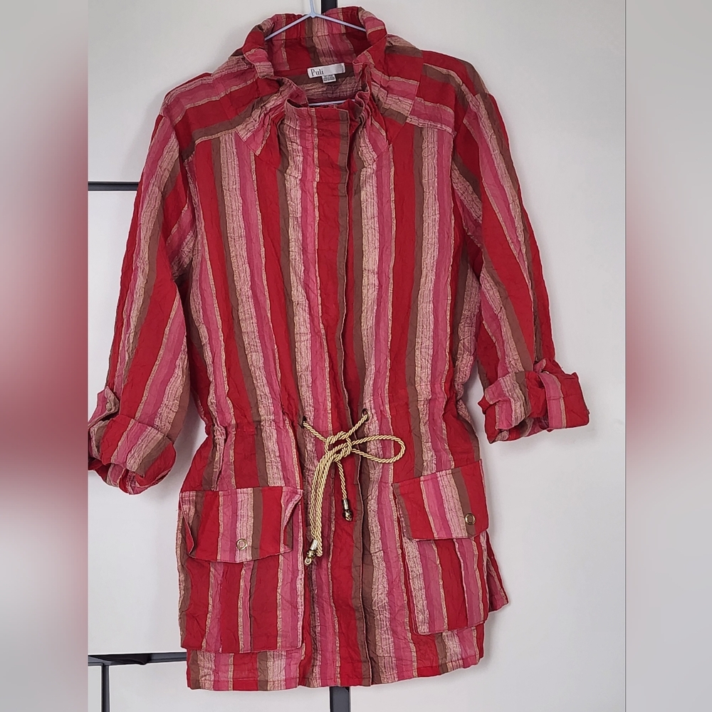PULI Striped Red and Pink Jacket Size Xl. Pit to pit 23" length 30"New condition